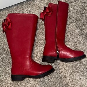Red Knee-High Boots with Bow Detail - kids
